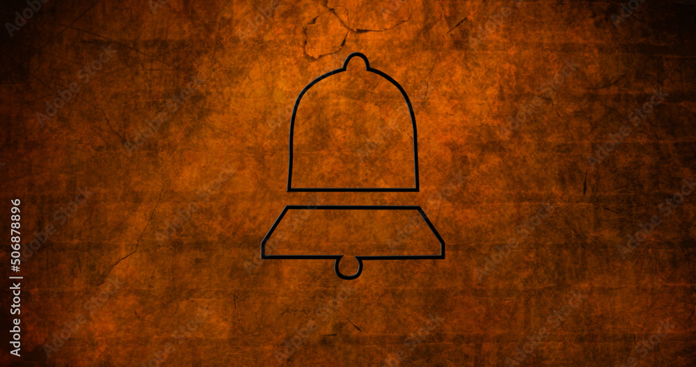 Image of glowing neon bell icon on brick wall