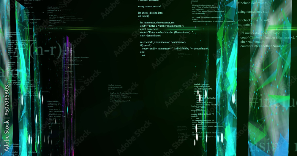 Image of data processing and shapes on black background