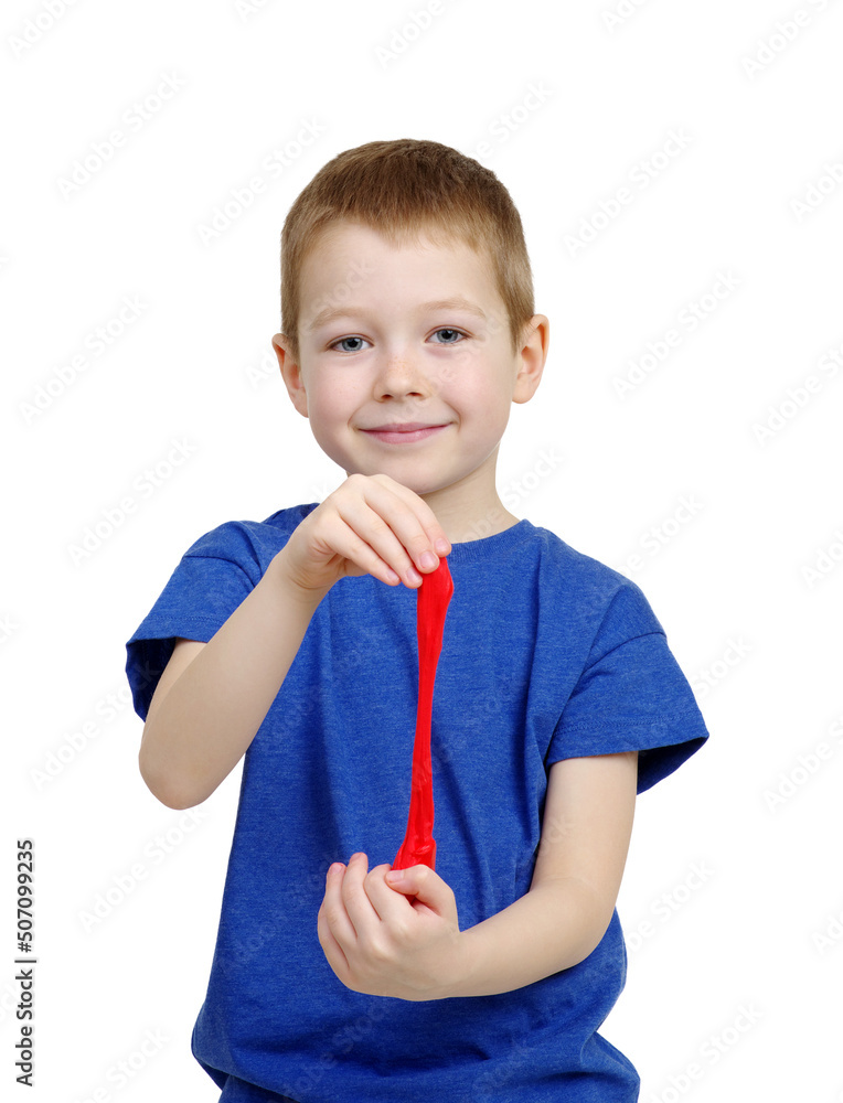 Litlle boy play with slime.