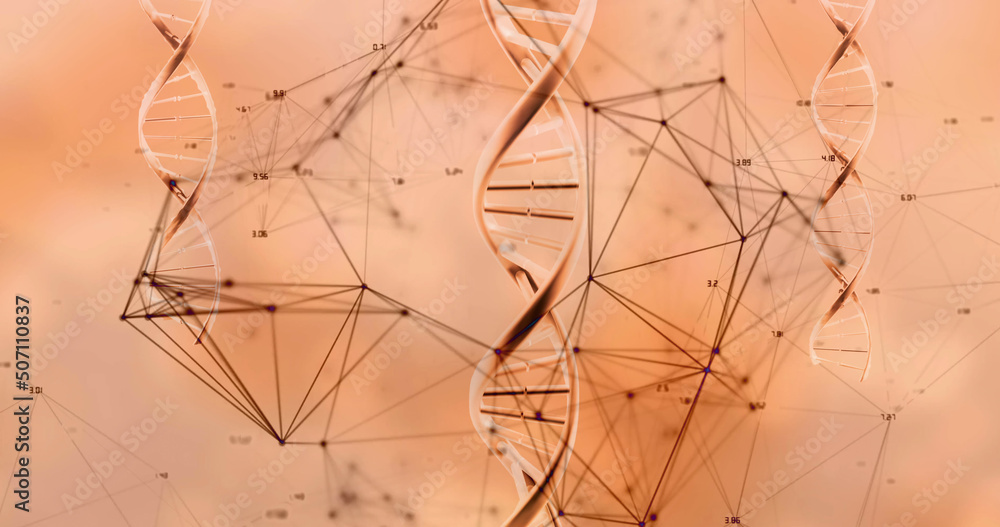 Image of macro of orange 3d dna strand spinning