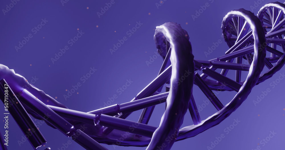 Image of macro of purple 3d dna strand spinning