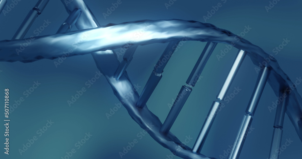 Image of macro of blue 3d dna strand spinning