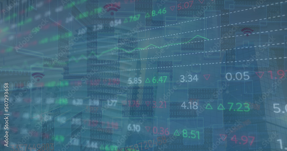 Image of stock market over data processing