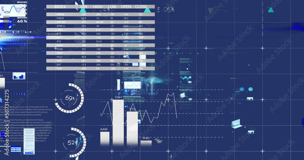 Image of data processing over navy background