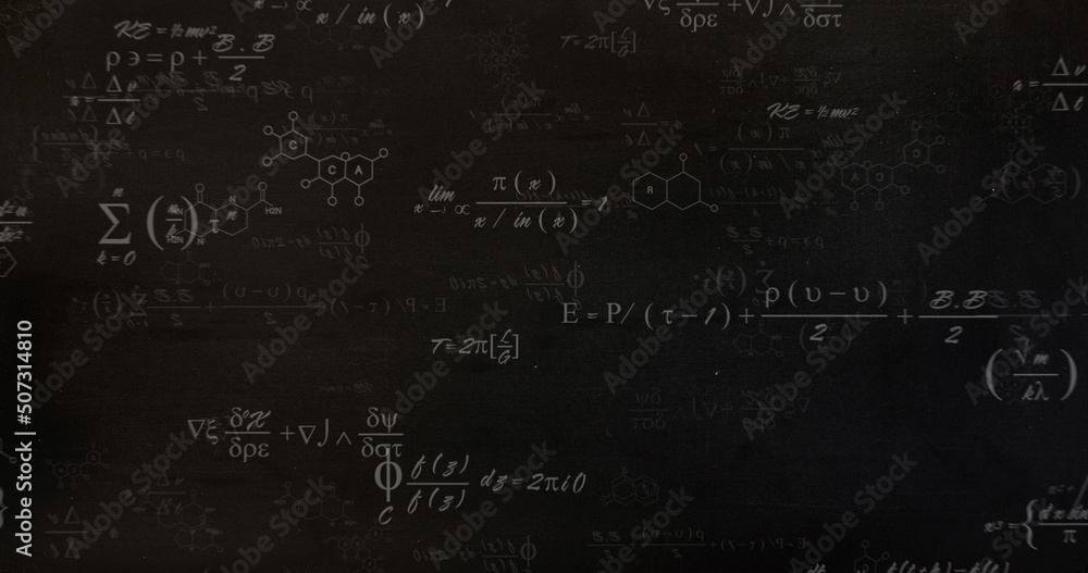 Image of mathematical equations on black background