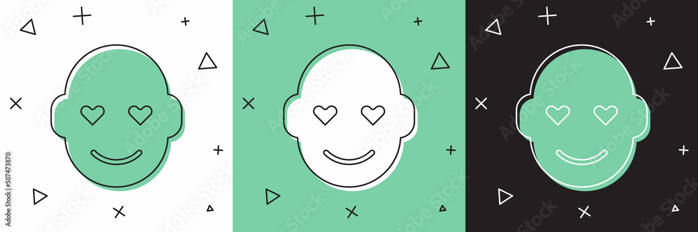 Set Romantic man icon isolated on white and green, black background. Happy Valentines day. Vector