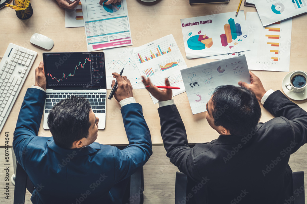 Stock market data chart analysis by ingenious computer software . Investment application display sto