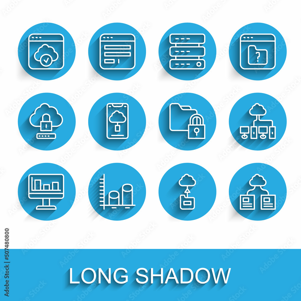 Set line Monitor with graph chart, Data analysis, Cloud technology data transfer, Computer network a