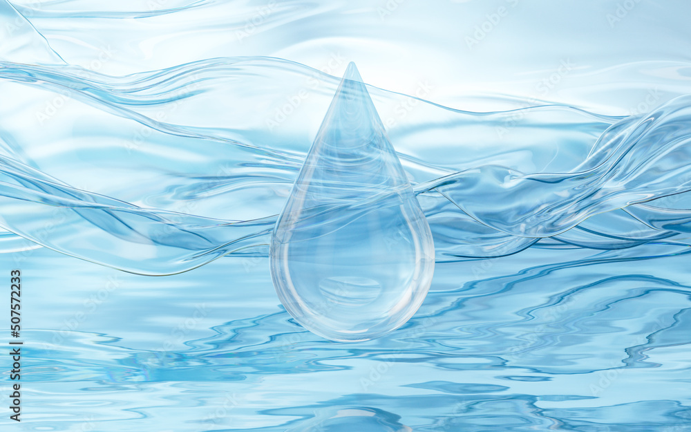 Water drop on the water surface, 3d rendering.