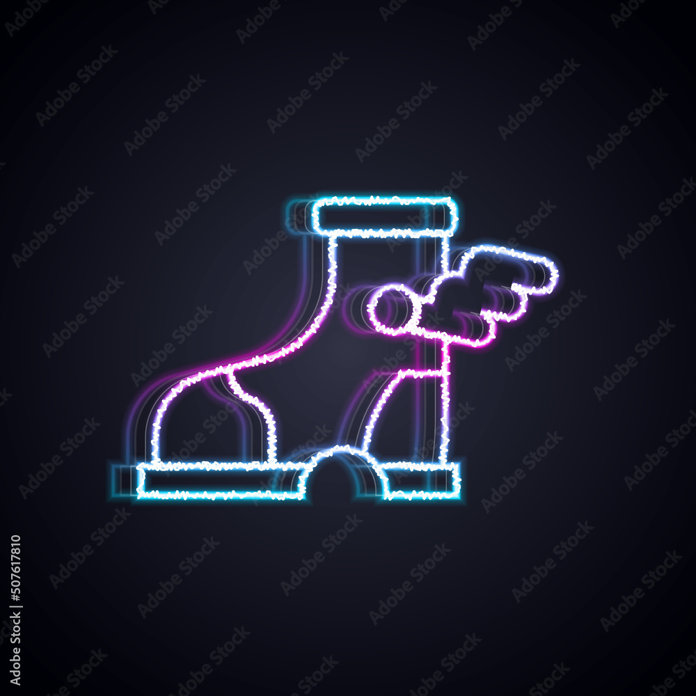 Glowing neon line Hermes sandal icon isolated on black background. Ancient greek god Hermes. Running