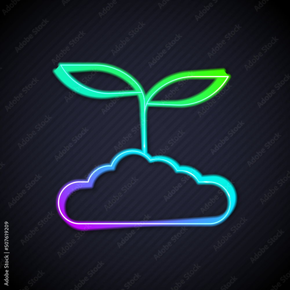 Glowing neon line Tea leaf icon isolated on black background. Tea leaves. Vector