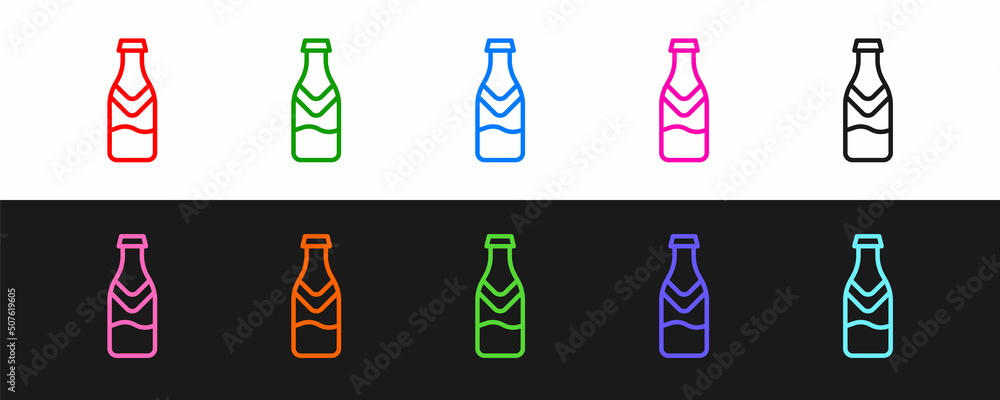 Set line Beer bottle icon isolated on black and white background. Vector