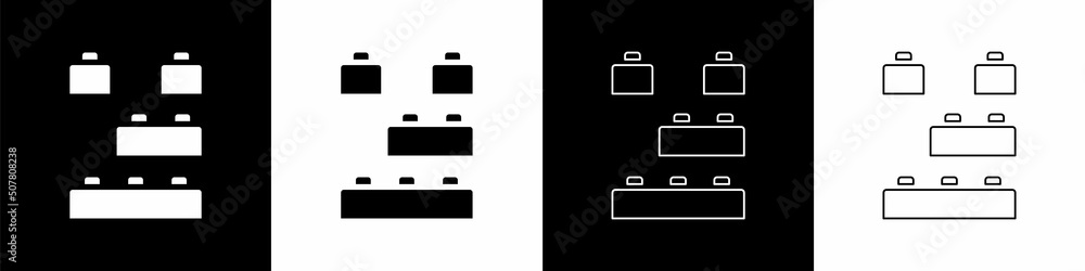 为儿童设置玩具积木，图标隔离在黑白背景上。矢量