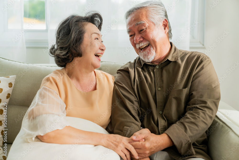 old senior asian retired age marry couple wellness lifesstyle together at home,old people laugh smil