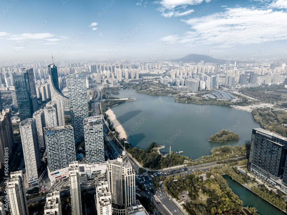 Aerial photography of modern architectural landscape of Hefei city, China