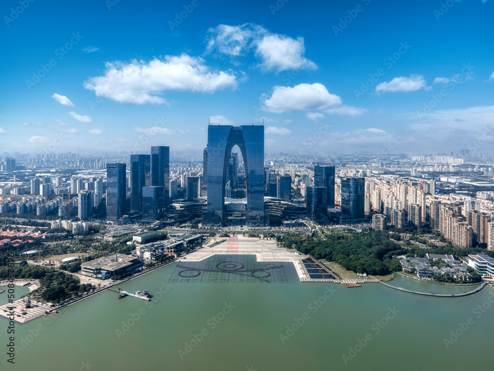 Aerial photography of modern architectural landscape of Suzhou city, China