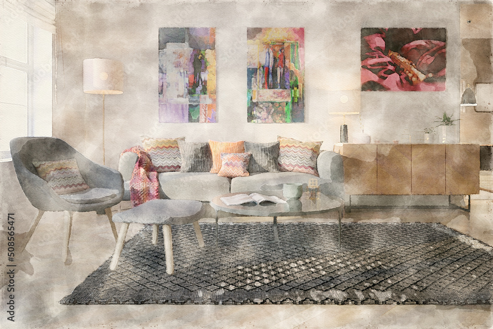 Watercolor Painting of Modern Furnishings