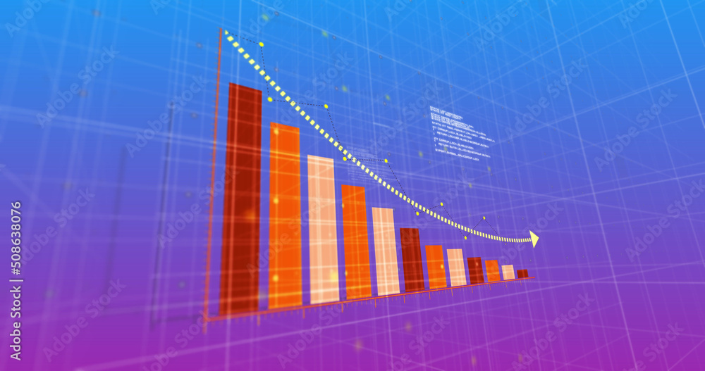 Image of financial data processing over blue background