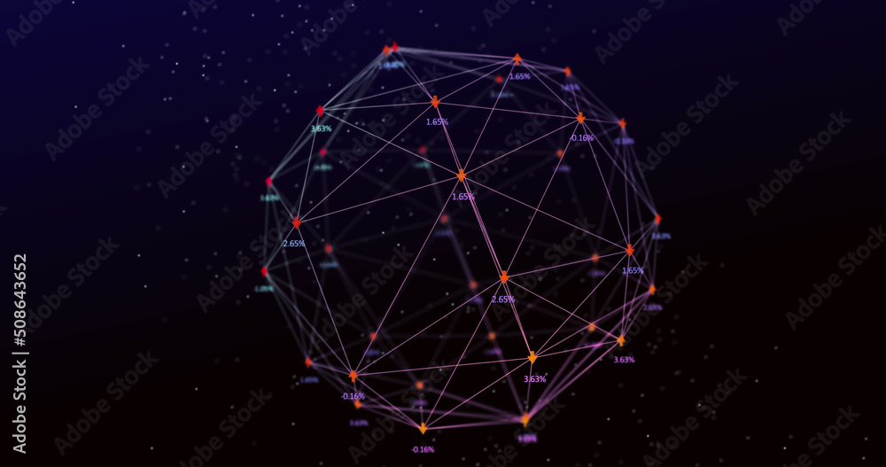 Image of network of connections with data processing over black background