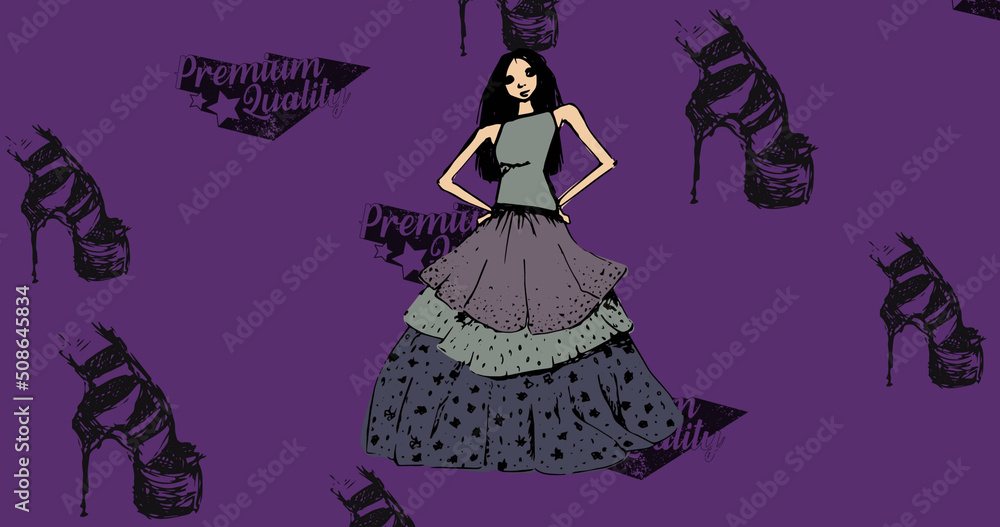 Image of shoes icons and model on purple background