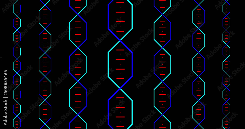 彩色dna在黑色背景上旋转的图像