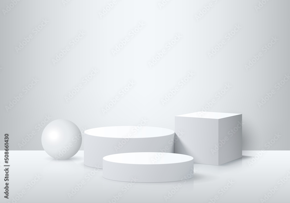 Abstract white 3d display product with geometric podium. Product display presentation, show cosmetic