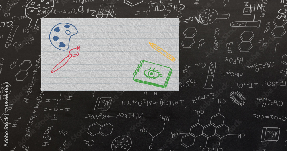 教育和学校图标的图像，在科学图纸上的方格纸上有复制空间