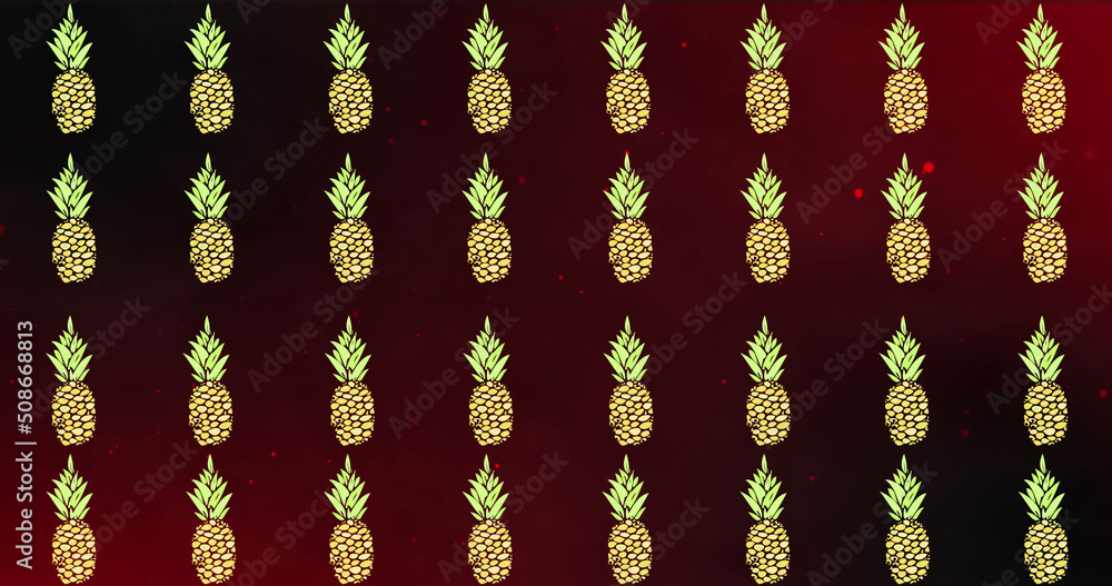 Image of multiple pineapple over red background