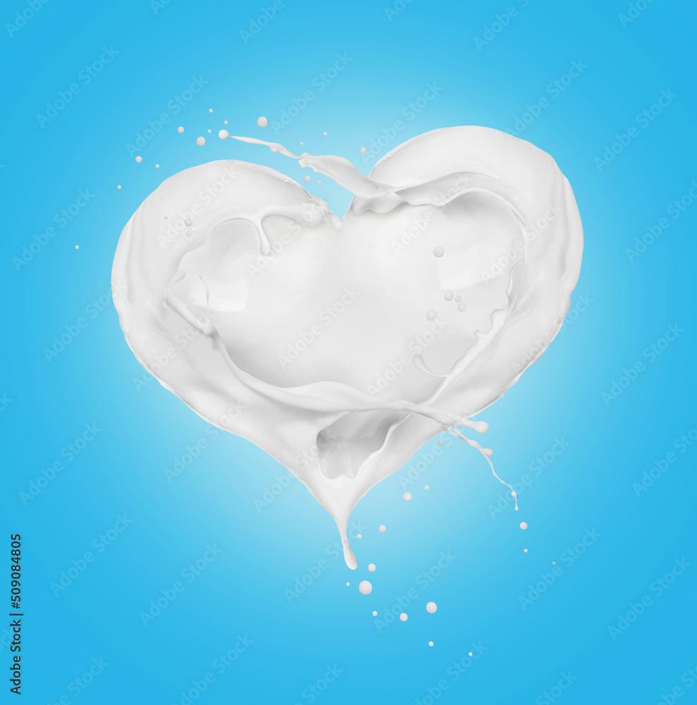 Splashes of cream in the shape of a heart on a blue background