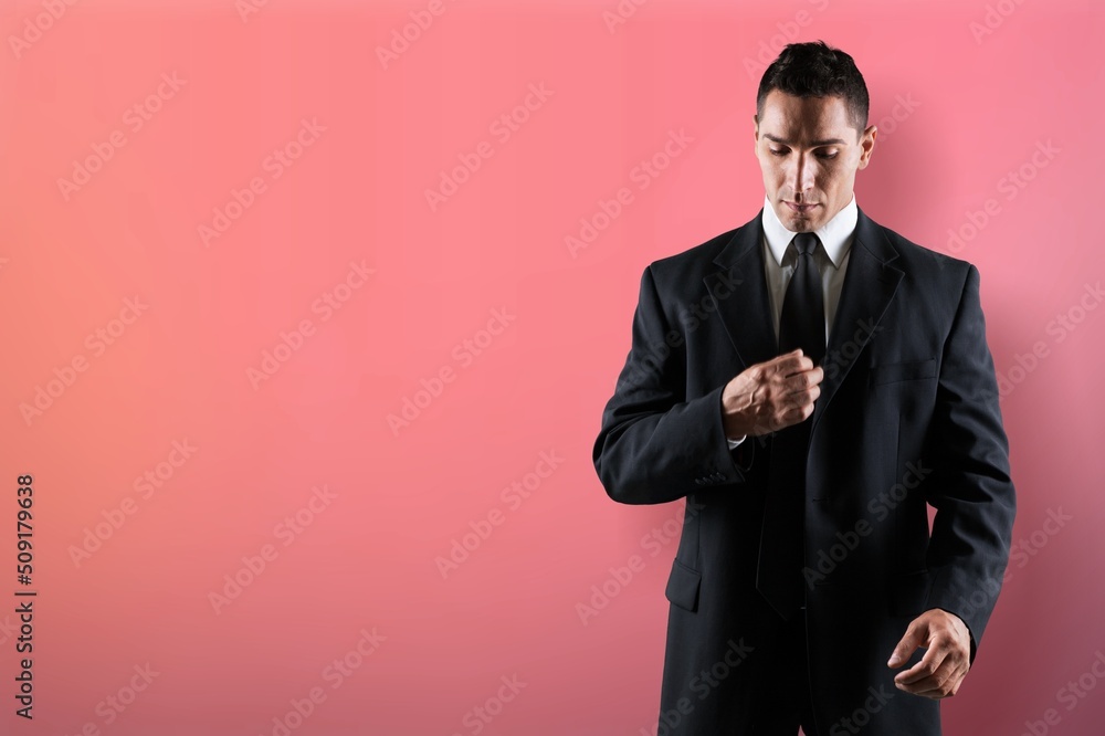 Overjoyed man carefree guy posing on a background