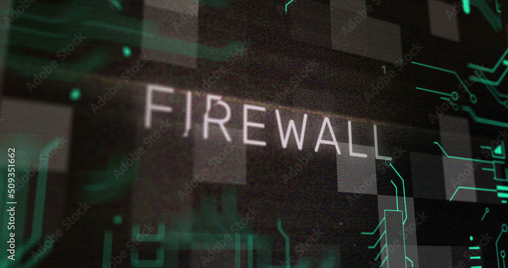 Image of firewall over green integrated circuit on black background