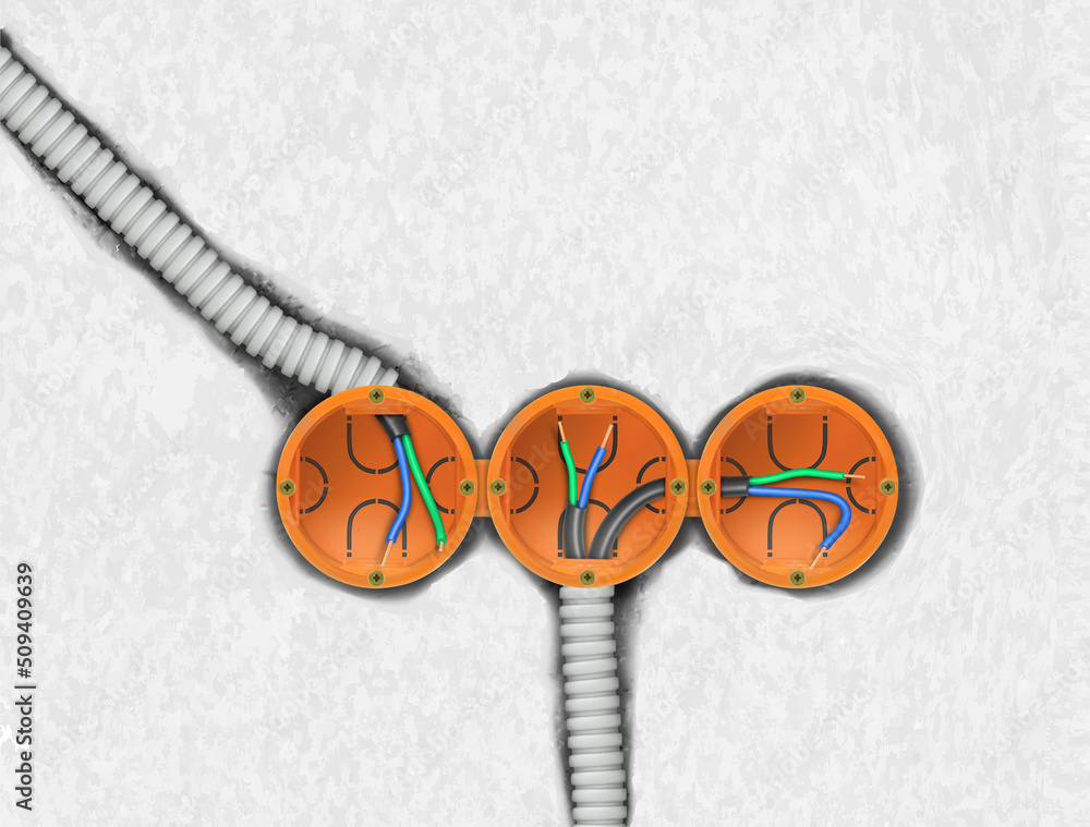 带电线插座的安装盒。矢量图