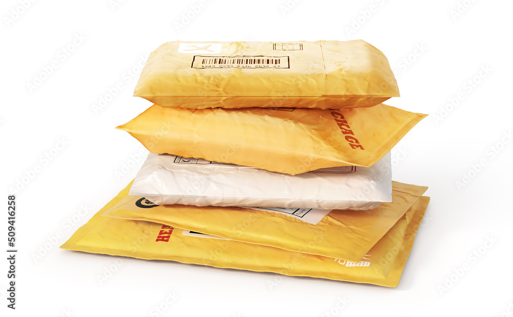 Mail packages on a white background. 3d illustration