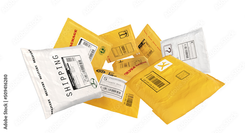 Mail packages on a white background. 3d illustration