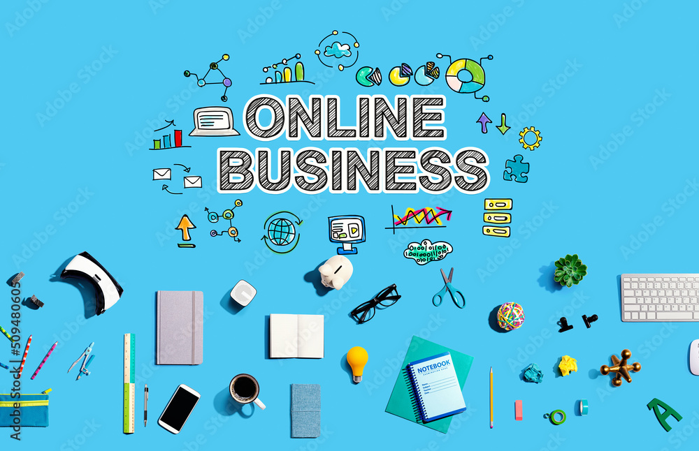 Online business with collection of electronic gadgets and office supplies