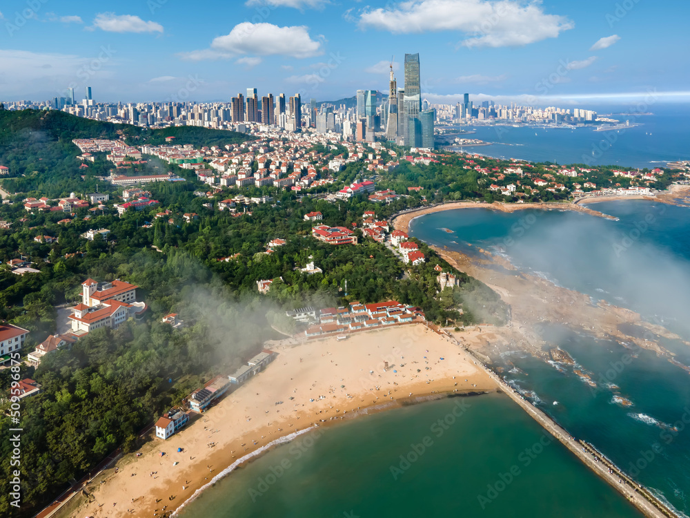 Aerial photography of the beautiful coastal city Qingdao