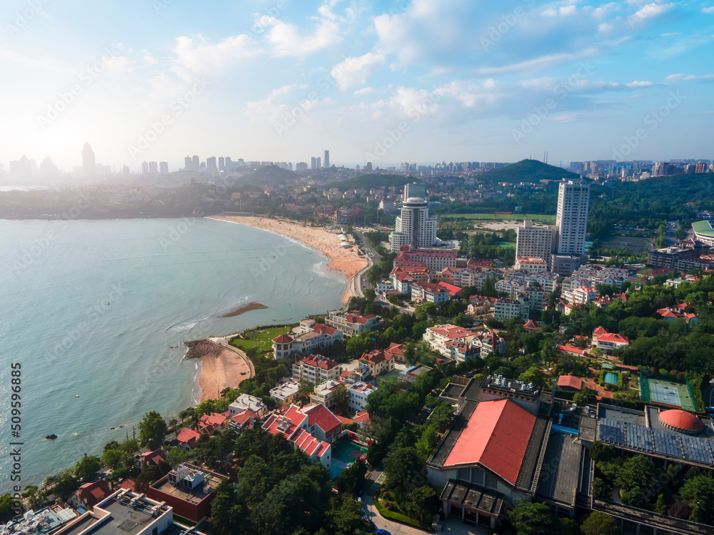 Aerial photography of the beautiful coastal city Qingdao