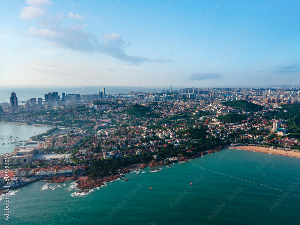 Aerial photography of the beautiful coastal city Qingdao