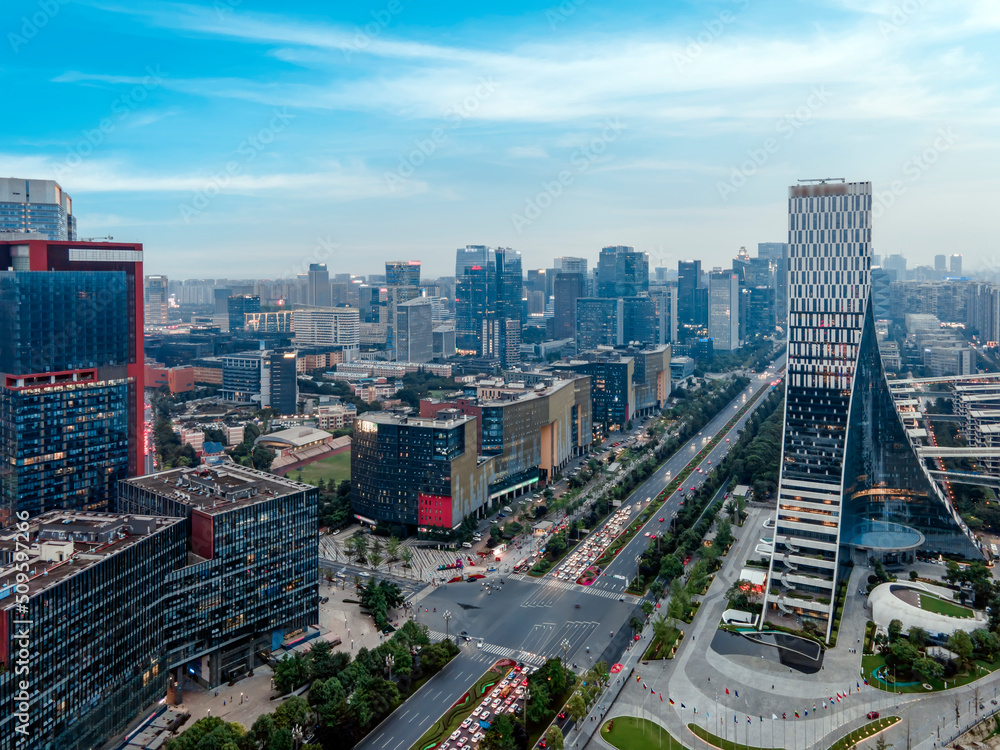 Aerial photography Chengdu modern urban architectural landscape night view