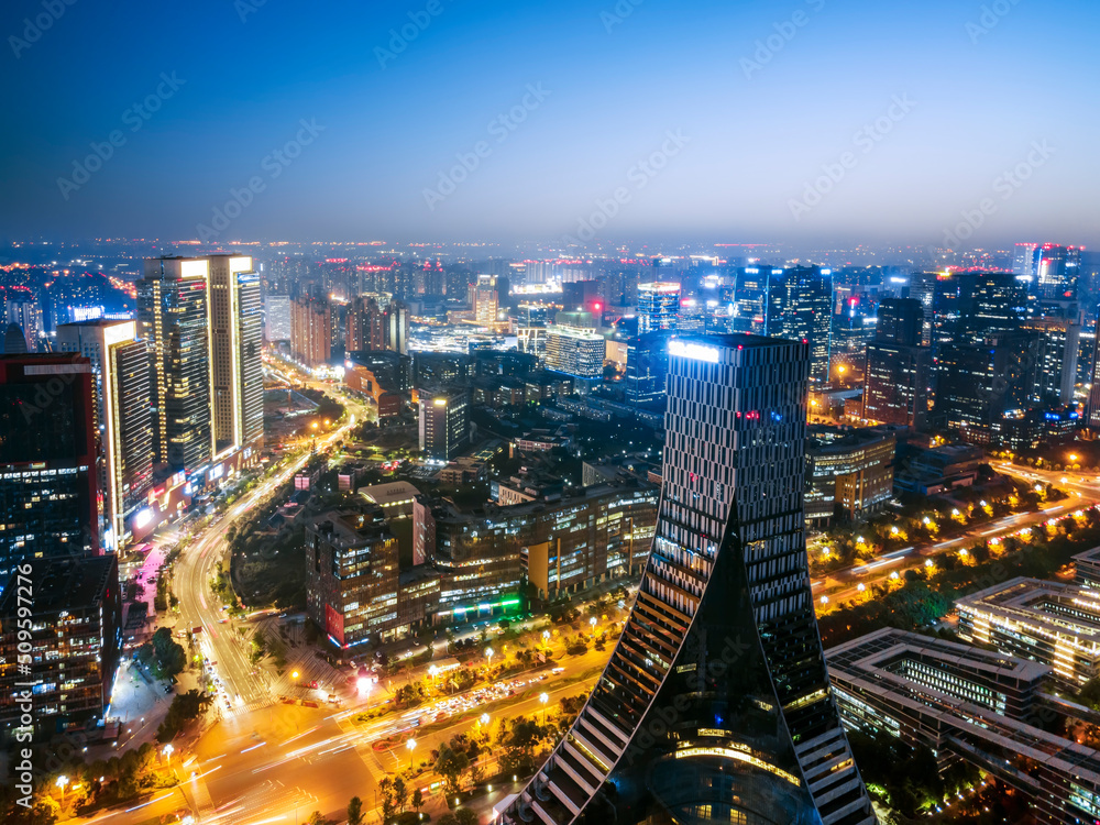 Aerial photography Chengdu modern urban architectural landscape night view