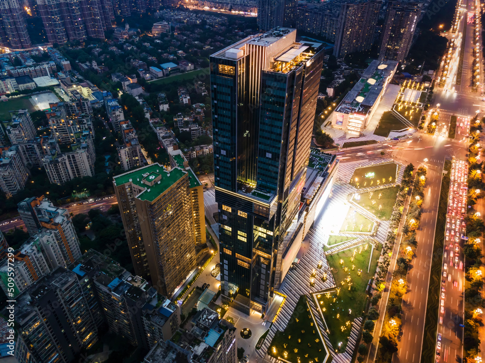 Aerial photography Chengdu modern urban architectural landscape night view