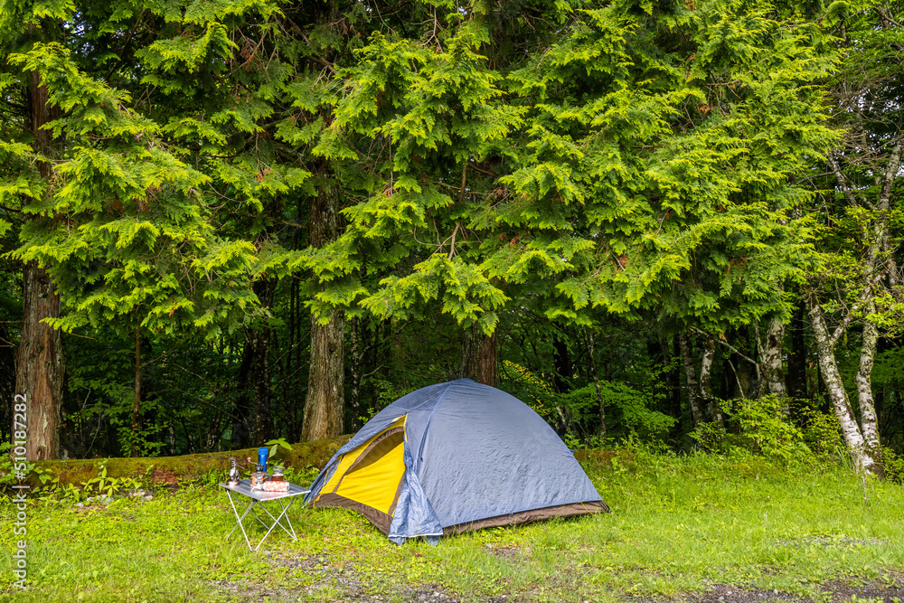 高原でソロキャンプ　Camping alone on a mountain plateau