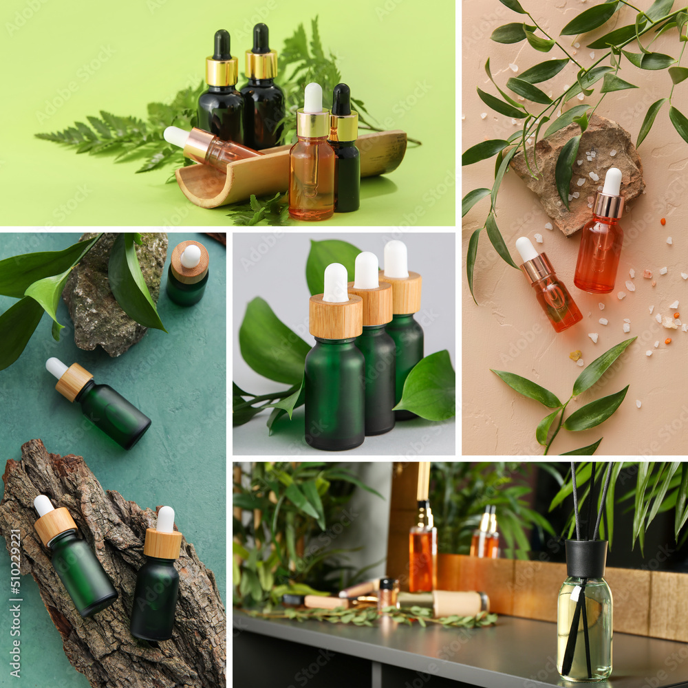 Collage with natural cosmetics for spa procedures