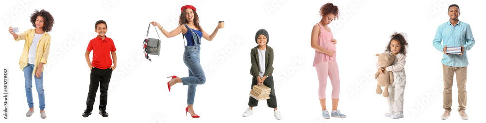 Group of African-American people on white background