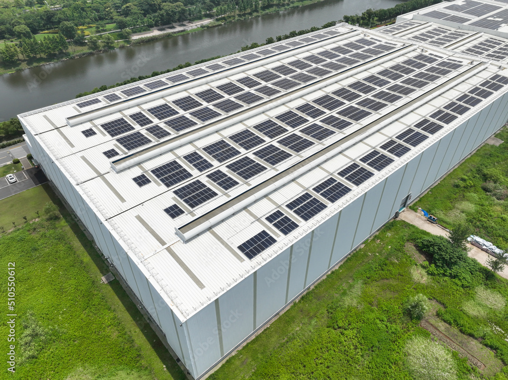 solar panels on factory rooftop