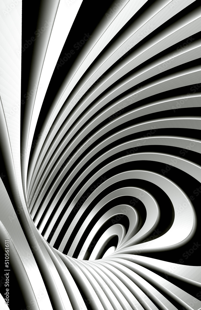 Fondo abstracto en espiral en blanco y negro. Túnel abstracto o agujero infinito en concepto de vért