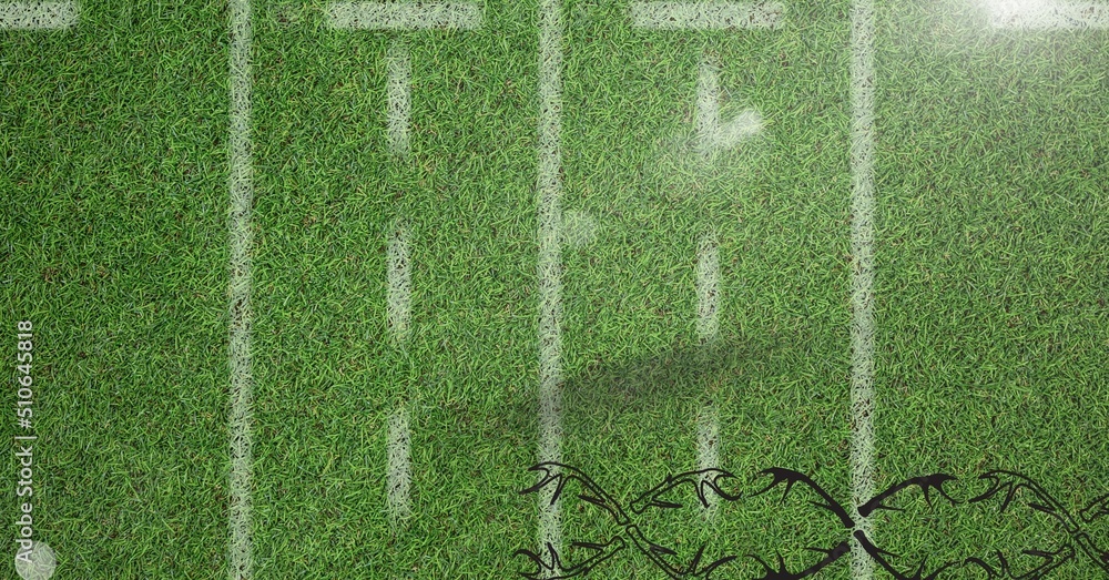 Composite image of spot of light and top shot of grass field with copy space