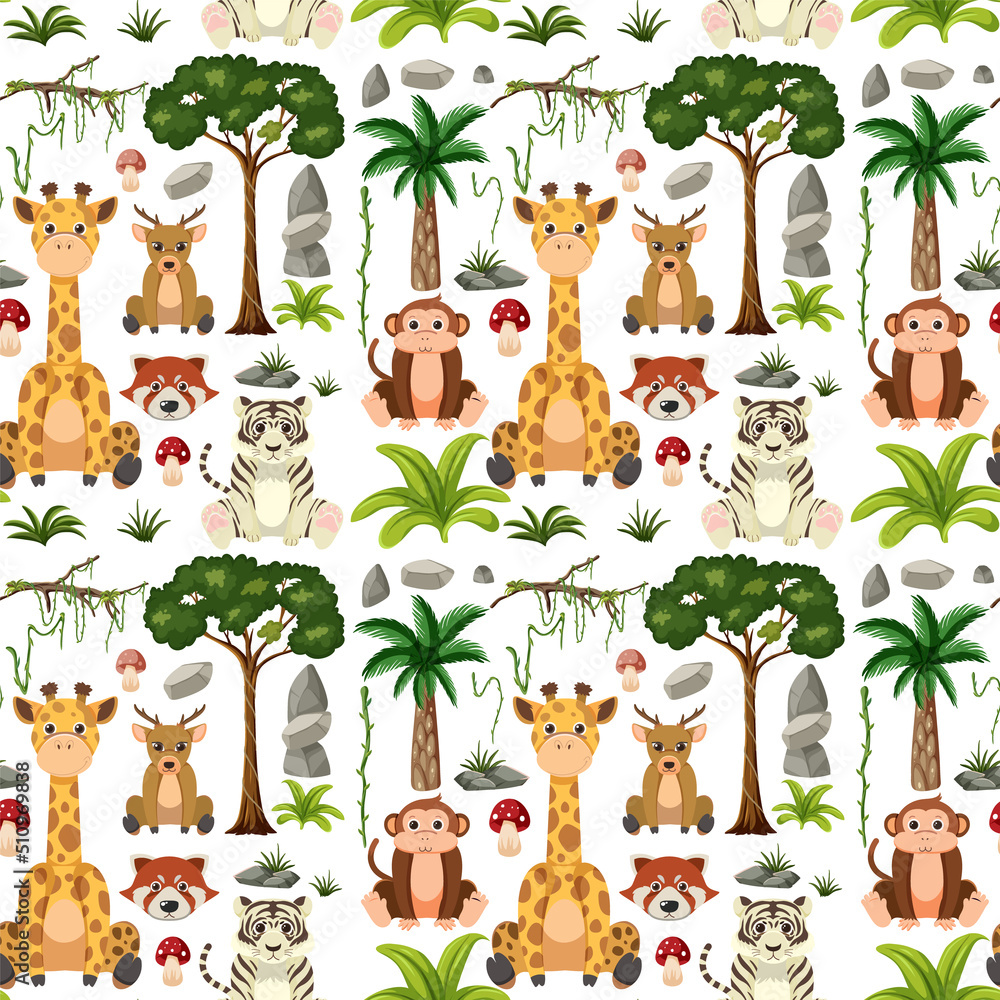 Cute animals seamless pattern