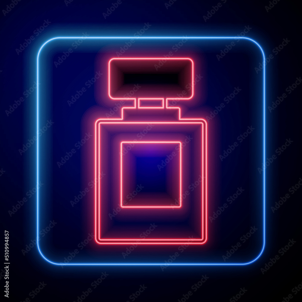 Glowing neon Perfume icon isolated on black background. Vector