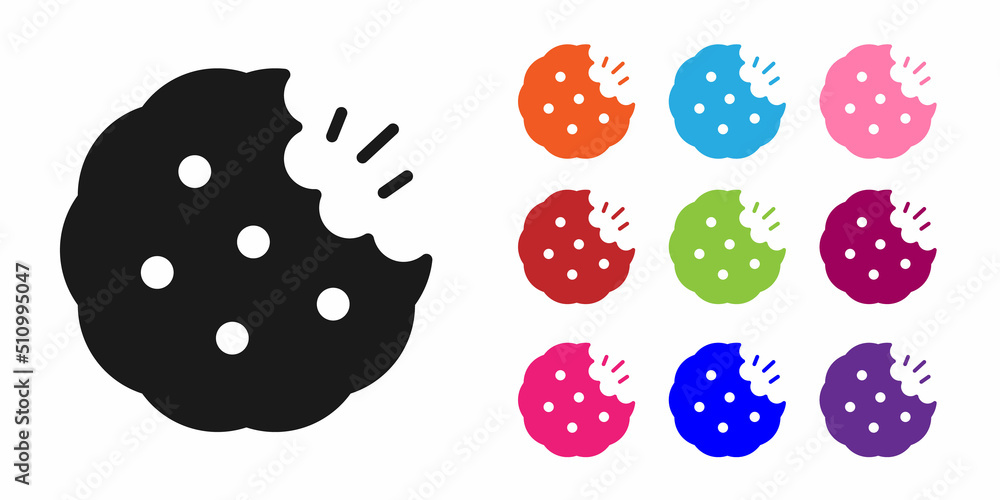 Black Cookie or biscuit with chocolate icon isolated on white background. Set icons colorful. Vector